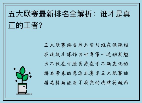 五大联赛最新排名全解析：谁才是真正的王者？